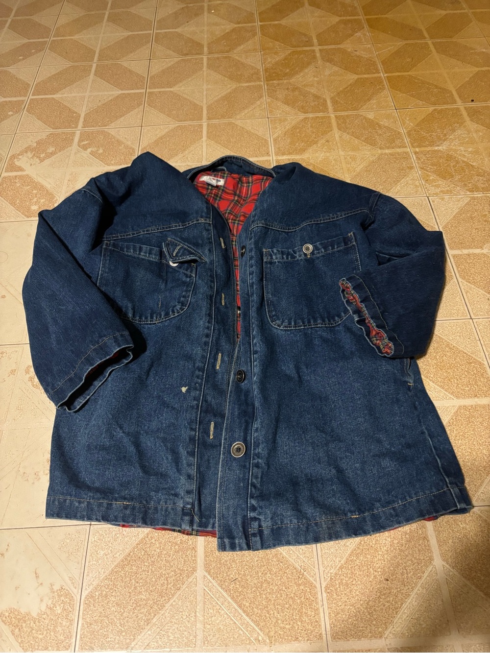 Men's Denim Shirt Chore Jacket with Plaid Lining